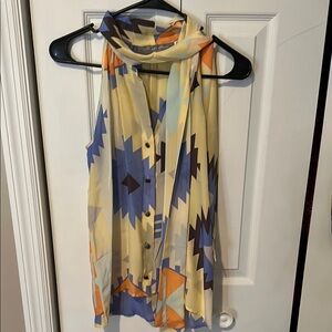 HUNTER BELL Geometric Sleeveless Blouse - Blue, Orange, Cream